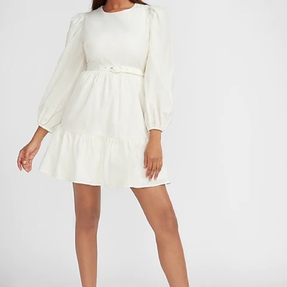 EXPRESS belted puff sleeve dress